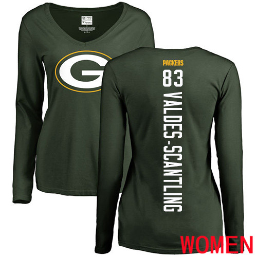 Green Bay Packers Green Women #83 Valdes-Scantling Marquez Backer Nike NFL Long Sleeve T Shirt->nfl t-shirts->Sports Accessory